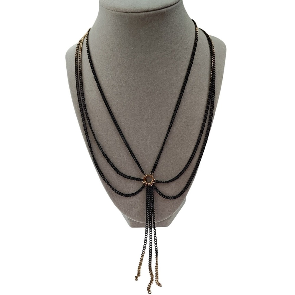 Necklace Black Gold Nicole Miller Ombre Multi Strand Layered Tassel Edgy